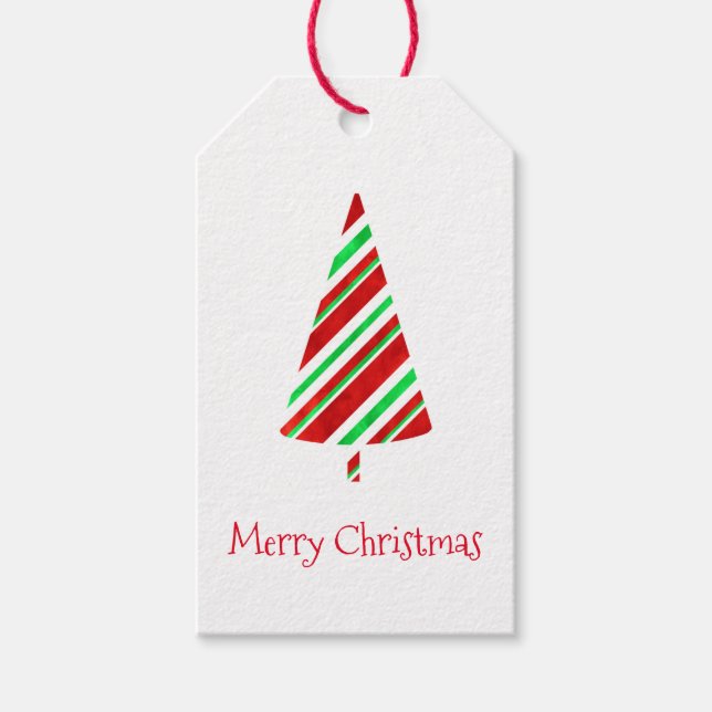 Rot-grüne Wasserfarben Gestreifte Baumgeschenktafe Geschenkanhänger (Vorderseite)