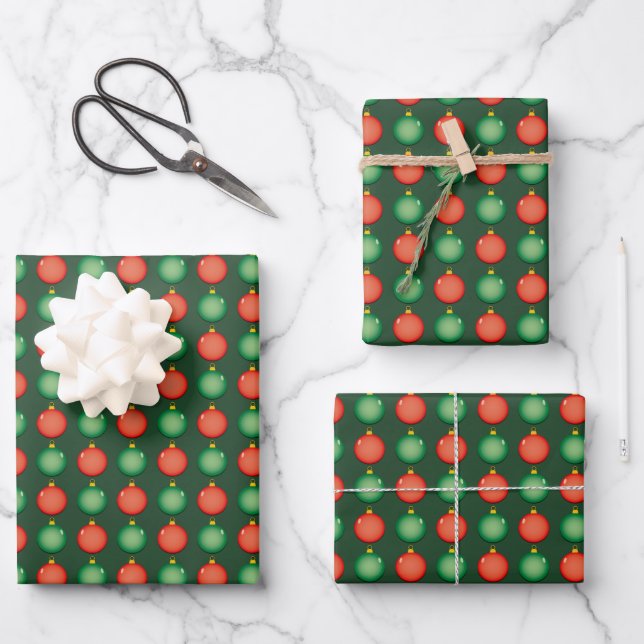 Rot grüne Weihnachtsbände Festliche Weihnachten We Geschenkpapier Set (Vorderseite)