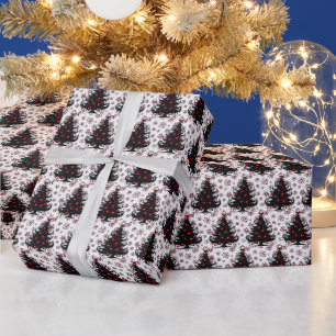 Rot Grüne Weihnachtsbäume Schneeflocken Geschenkpapier