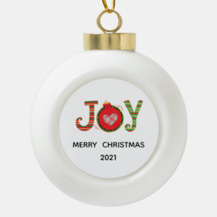 Rot Grüne Weihnachtsfreude Keramik Kugel-Ornament