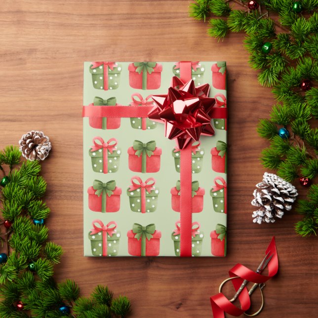 Rot, grüne Weihnachtsgeschenke Pastelverpackungspa Geschenkpapier (Feiertagsgeschenk)