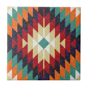 Rot-grüner Orange-Gelb Schwarz-weißer Orientalisch Fliese