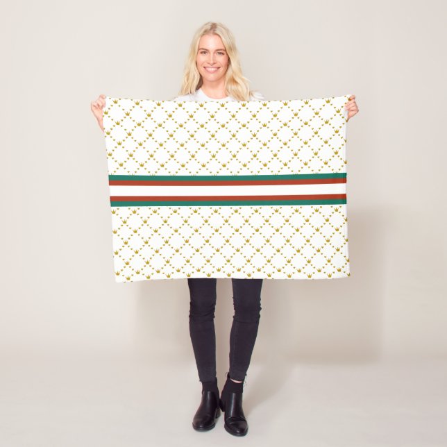 Rot|Grüner Streifen| Gold Crown Muster Royal Fleecedecke (Beispiel)