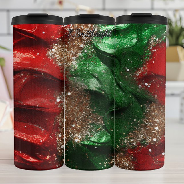 Rot-grüner Wirbel-Weihnachtsglitter Thermosbecher (Von Creator hochgeladen)