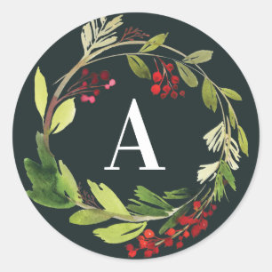 Rot + grünes Aquarellgrün Weihnachten Runder Aufkleber