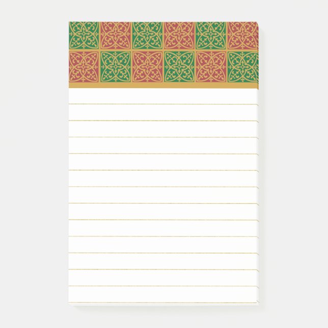 Rot-Grünes Fleur-de-lis-Muster Post-it Klebezettel (Vorderseite)