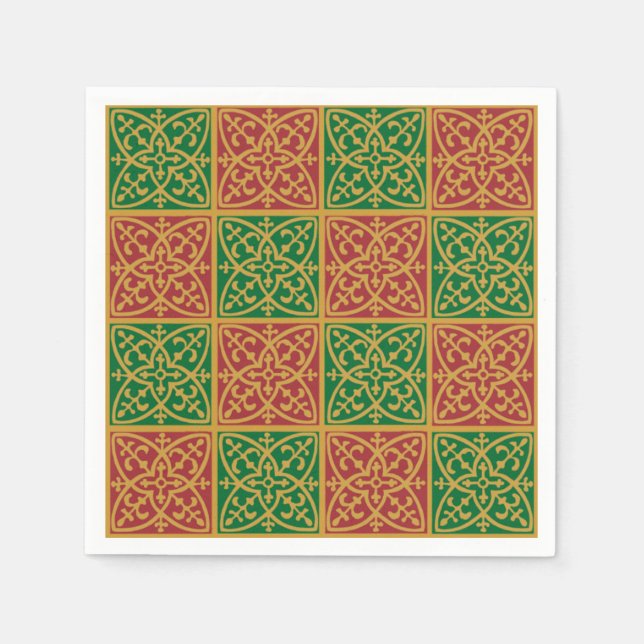 Rot-Grünes Fleur-de-lis-Muster Serviette (Vorderseite)