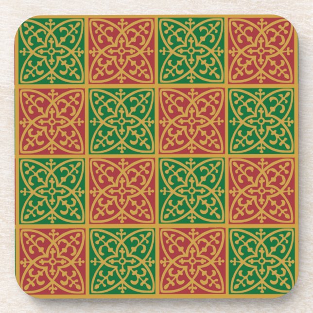 Rot-Grünes Fleur-de-lis-Muster Untersetzer (Vorderseite)