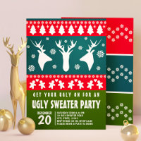 Rot-grünes Rentier-Ugly-Sweater-Party
