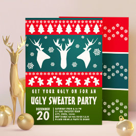 Rot-grünes Rentier-Ugly-Sweater-Party Einladung