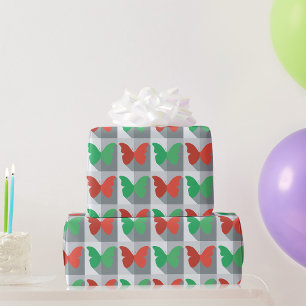 Rot-Grünes Schmetterlingsmuster Geschenkpapier