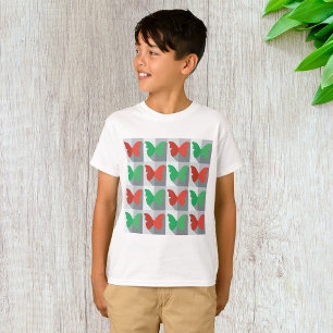 Rot-Grünes Schmetterlingsmuster T-Shirt