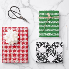 Rot-grünes Schwarz-Weiß-Muster Geschenkpapier Set