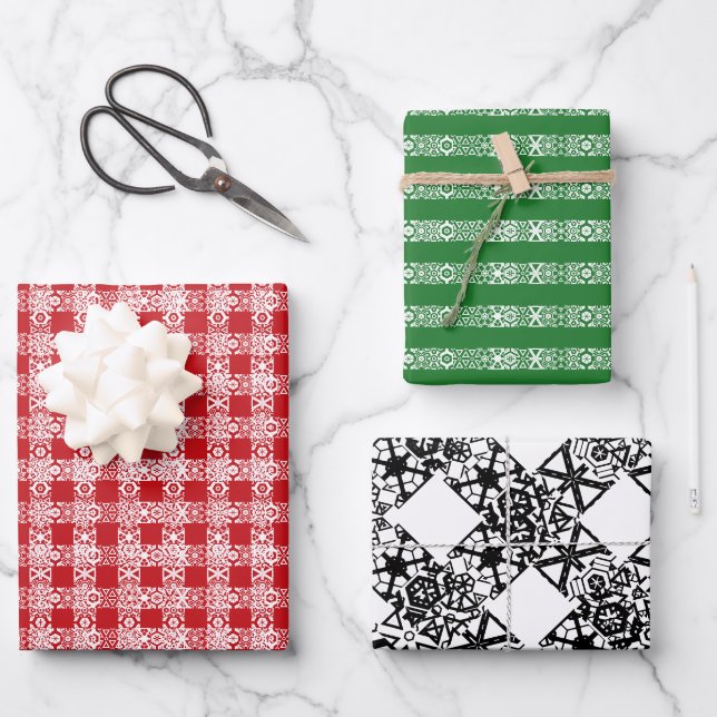 Rot-grünes Schwarz-Weiß-Muster Geschenkpapier Set (Vorderseite)