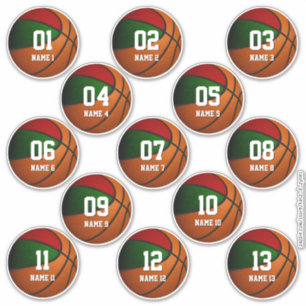 Rot-grünes Set von 13 Basketball-Kinderspielgesche Aufkleber