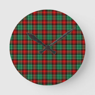 Rot-grünes Weihnachtskaromuster Runde Wanduhr