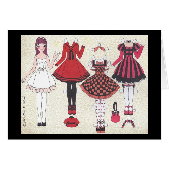 Rot-Haarige Lolita Papierpuppen-leere Karte (Vorderseite (Horizontal))