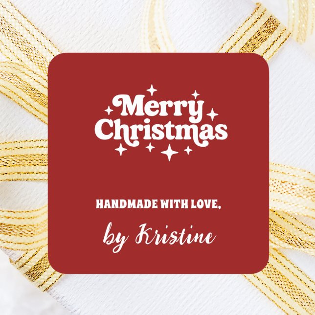Rot handgefertigt von Weihnachtsgeschenk-Verpackun Quadratischer Aufkleber (Von Creator hochgeladen)