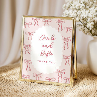 Rot handgezeichnete Boho-Schleifen Rosa Baby Showe Poster