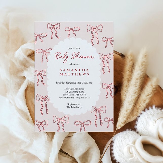 Rot handgezeichnete Boho-Schleifen Rosa Mädchen Ba (red hand drawn boho bows girl baby shower)