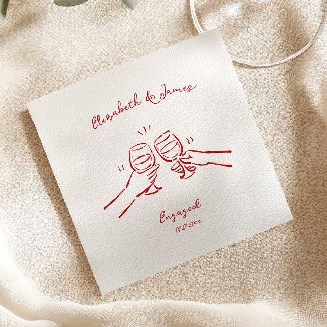 Rot handgezeichnete Weingläser Verlobungsfeier Serviette (Von Creator hochgeladen)