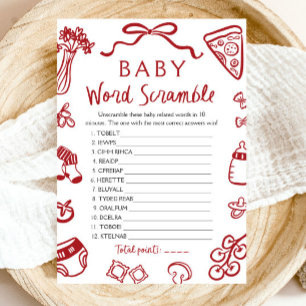 Rot handgezeichnetes italienisches Babywort-Scramb Einladung