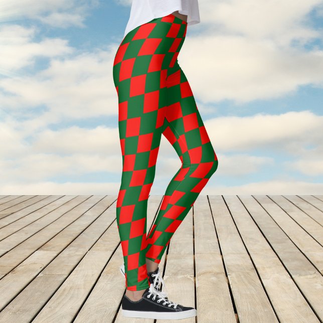 Rot-Harlequin-Karo-Muster Leggings (Red and Green Harlequin Check Pattern Leggings)