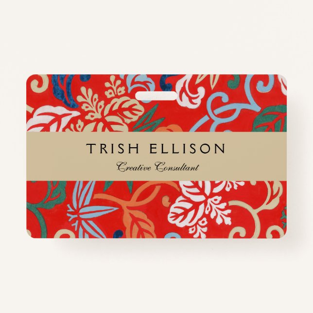 Rot-Hawaiianischer Kimono: Vintager Blumen Ausweis (Vorderseite)