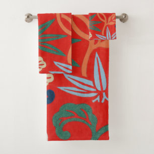 Rot-Hawaiianischer Kimono: Vintager Blumen Badhandtuch Set