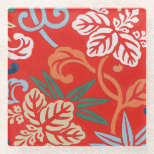 Rot-Hawaiianischer Kimono: Vintager Blumen Glasuntersetzer