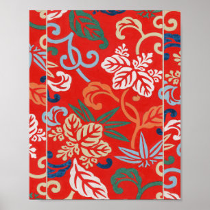Rot-Hawaiianischer Kimono: Vintager Blumen Poster