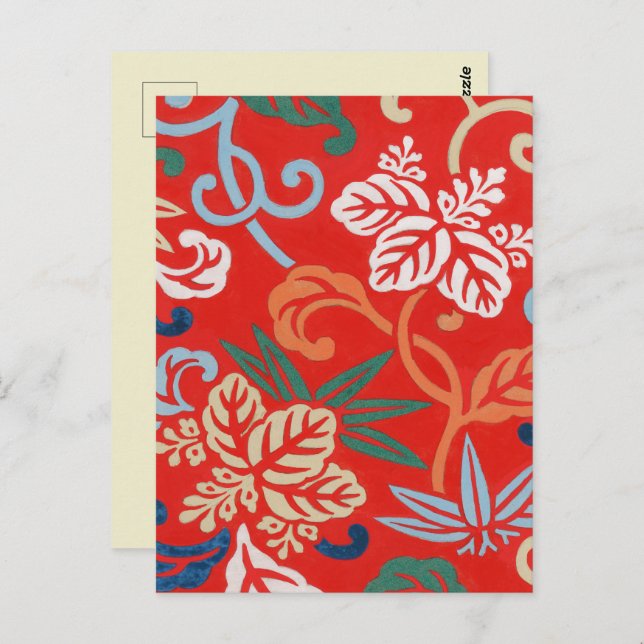 Rot-Hawaiianischer Kimono: Vintager Blumen Postkarte (Vorne/Hinten)