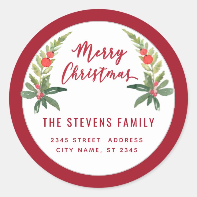 Rot heilige moderne Drehbuch Merry Christmas Runder Aufkleber (Vorderseite)