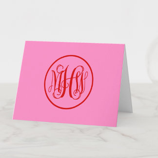 Rot Heiß Pink 3 Anfangsreben-Schriftzug Monogramm Dankeskarte