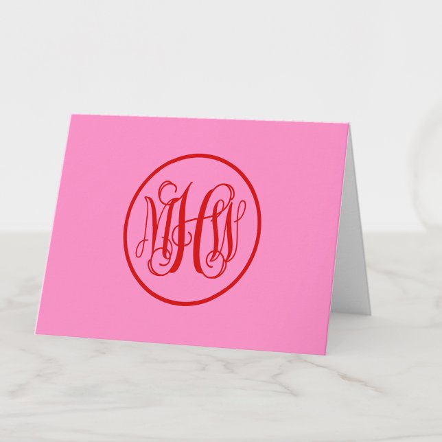 Rot Heiß Pink 3 Anfangsreben-Schriftzug Monogramm  Dankeskarte (Von Creator hochgeladen)