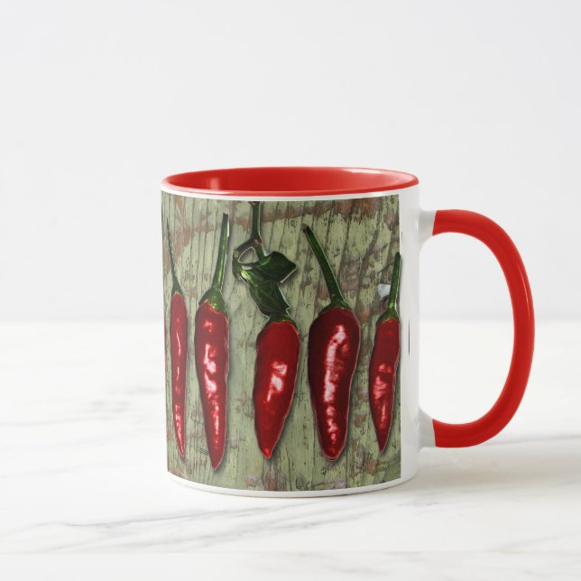 Rot - heiße Chili-Paprikaschoten-Vintages Holz Tasse (Rechts)