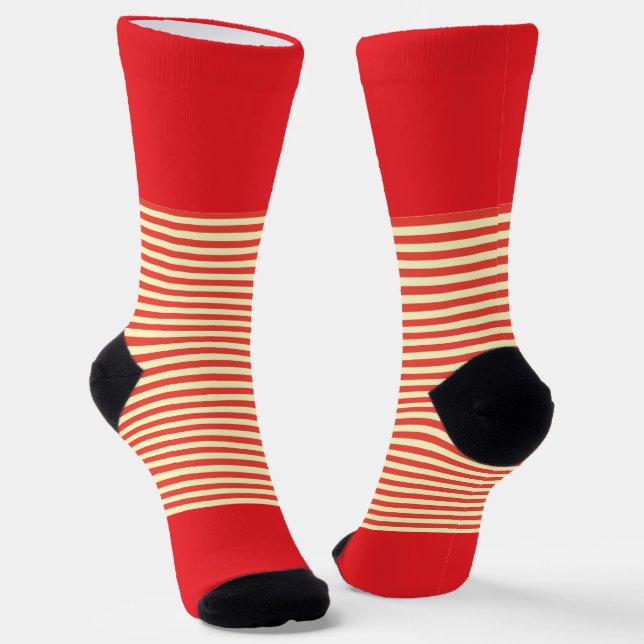 Rot + Horizontale Streifen Socken (Gewinkelt)