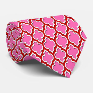 Rot, Hot Pink Weiße marokkanische Quatrefoil #4DS Krawatte
