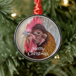 Rot-Huhn-Hühner-Foto-Weihnachten Ornament Aus Metall