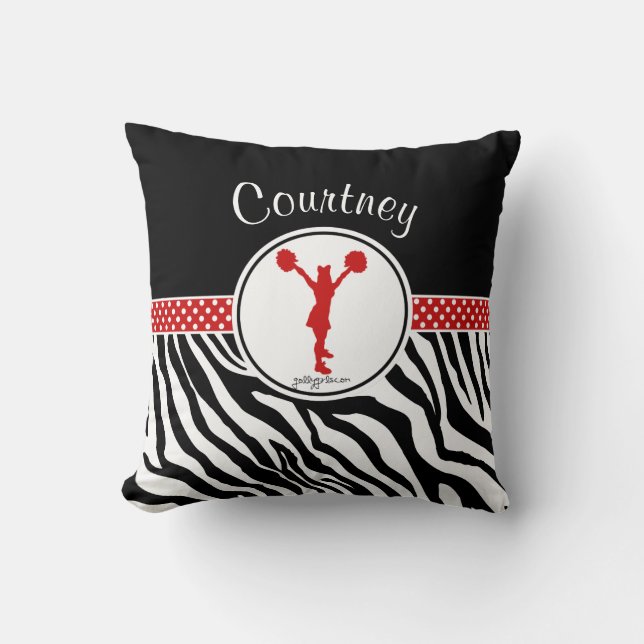 Rot Ihre Namenszebra-Druck Cheerleader/Pom Kissen (Vorderseite)