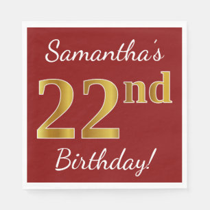Rot, Imitat-Gold22. Geburtstag + Individueller Serviette