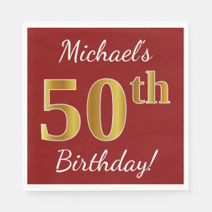 Rot, Imitat-Gold50. Geburtstag + Individueller Serviette