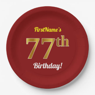 Rot, Imitat-Gold77. Geburtstag + Individueller Pappteller