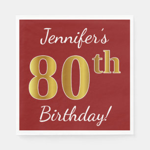 Rot, Imitat-Gold80. Geburtstag + Individueller Serviette