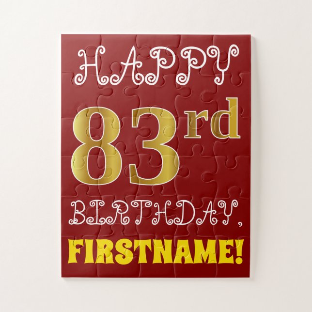 Rot, Imitat-Gold83. Geburtstag + Name-Puzzlespiel Puzzle (Vertikal)