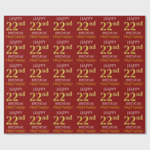 Rot, Imitat-Gold "GLÜCKLICHER 22. GEBURTSTAG " Geschenkpapier