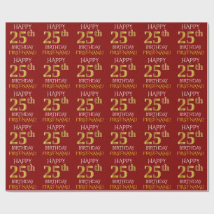 Rot, Imitat-Gold "GLÜCKLICHER 25. GEBURTSTAG " Geschenkpapier