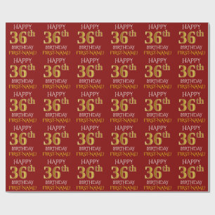 Rot, Imitat-Gold "GLÜCKLICHER 36. GEBURTSTAG " Geschenkpapier