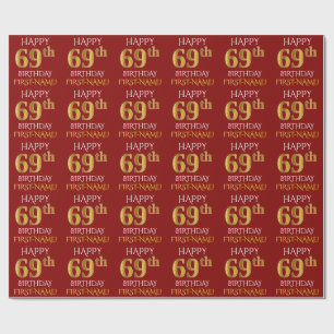 Rot, Imitat-Gold "GLÜCKLICHER 69. GEBURTSTAG " Geschenkpapier
