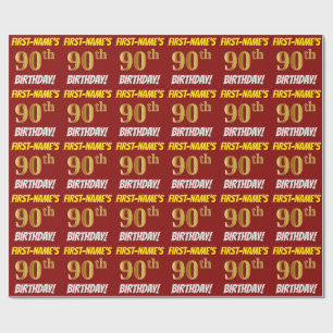 Rot, Imitat/nachgemachtes Gold, "90. GEBURTSTAG " Geschenkpapier